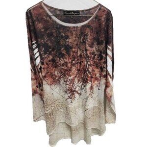 French Bazaar Womens Wearable Art Tunic Top Large Tree Print Embellished‎ Casual